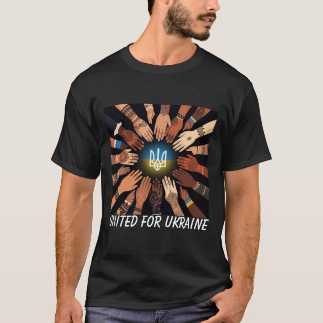 Global Händer Ukraina Trident United Manar halsshi T Shirt (Framsida)