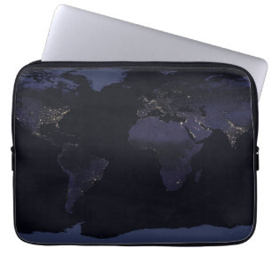 Global Karta Earth's City Ljus på natten. Laptop Fodral