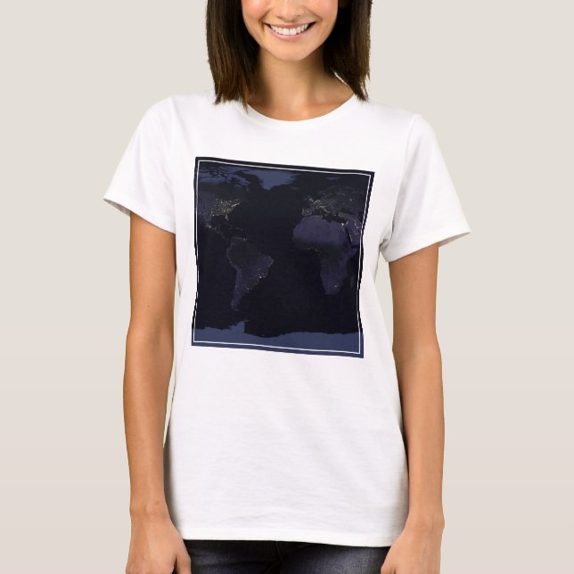 Global Karta Earth's City Ljus på natten. T Shirt (Framsida)