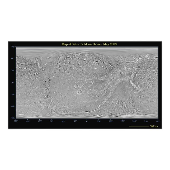 Global karta i måne Dione på lördagen Fototryck (Framsidan)