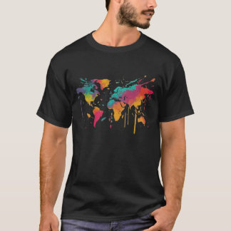Global Palette Tee: Multifärgad World Map Skriv ut T Shirt