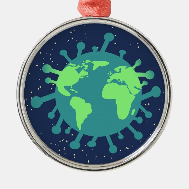 Global pandemi (viruspartiklar) (virusinfektion) julgransprydnad metall (Framsidan)