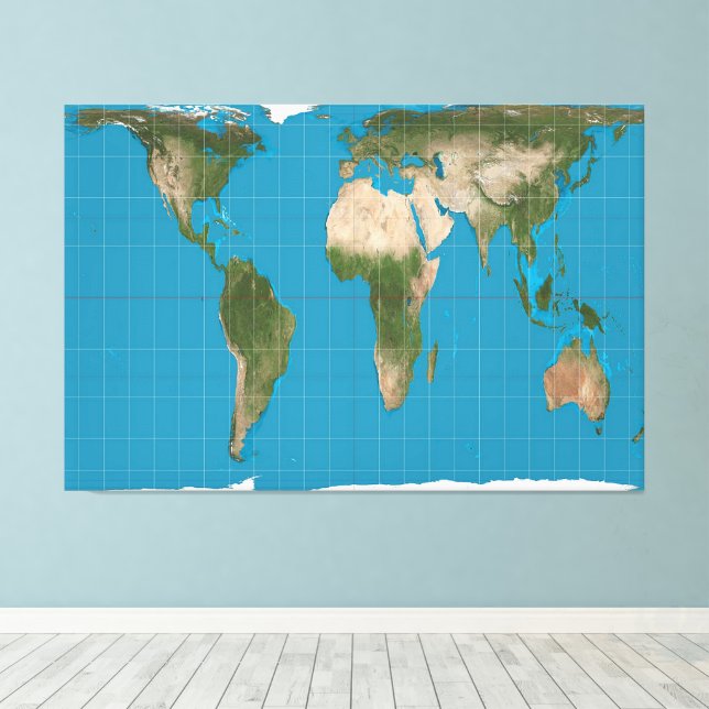 Global Peters Projection World Map 60 x 40 inch Canvastryck (Insitu (trägolv))