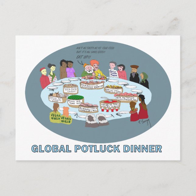 GLOBAL POTLUCK DINNER VYKORT (Framsida)