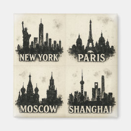 Global Skyline Bläck Iconic Monochromatic Cities Magnet
