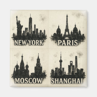Global Skyline Bläck Iconic Monochromatic Cities Magnet