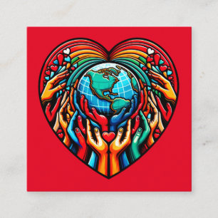 Global Solidarity Emblem Unity Heart Globe Design Fyrkantigt Visitkort