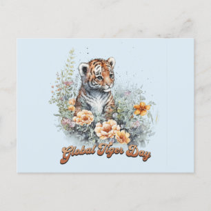 Global Tiger Day, akvarelltigerunge Vykort