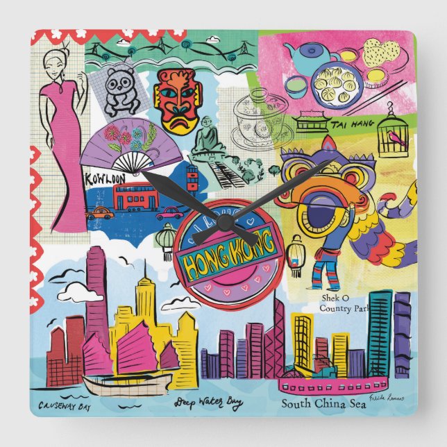 Global Travel - Hongkong Fyrkantig Klocka (Framsida)