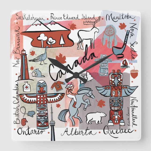 Global Travel - Kanada Fyrkantig Klocka (Framsida)