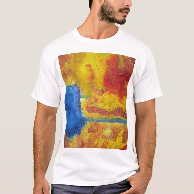 Global uppvärmning - röd, orange och blå abstrakt t shirt (Framsida)