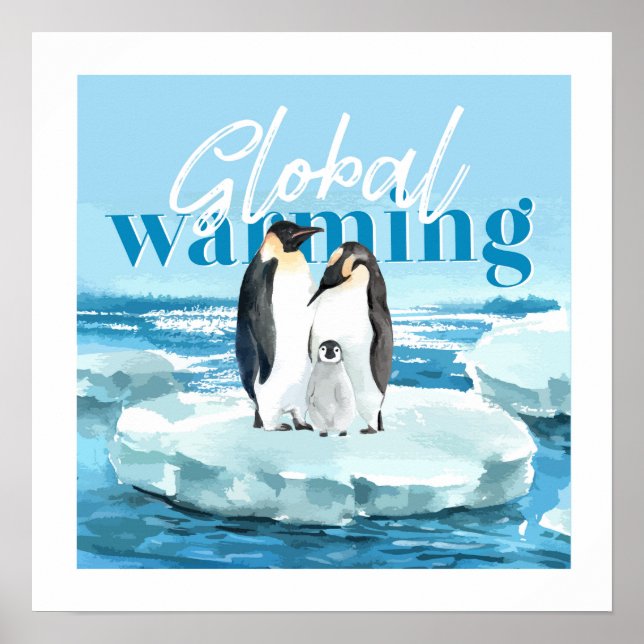 Global uppvärmningsmedvetande Cute Penguin-familje Poster (Framsidan)