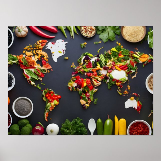 Globala Cuisine Karta: toppvy för världskartan Poster (Framsidan)