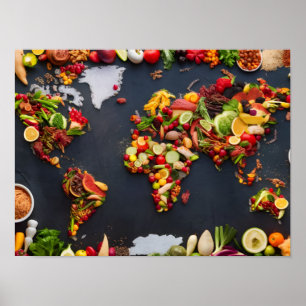 Globala Cuisine Karta: toppvy för världskartan Poster