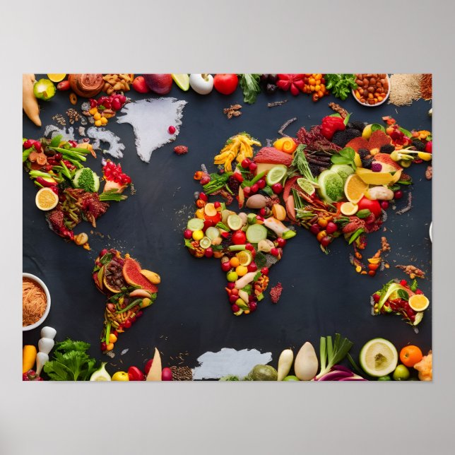 Globala Cuisine Karta: toppvy för världskartan Poster (Framsidan)