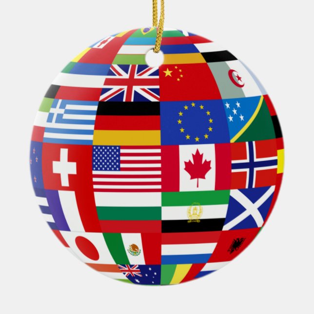Globala flaggor minnessmycke julgransprydnad keramik (Framsidan)