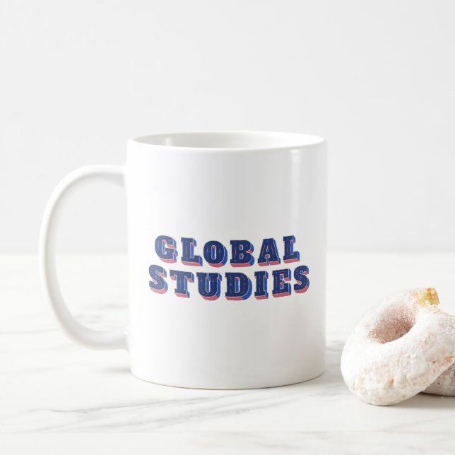 Globala studier i Retro Blue brev Kaffemugg (Med munk)