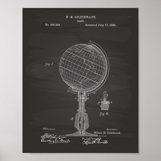 Globe 1888 Patent Art Chalkboard Poster (Framsidan)