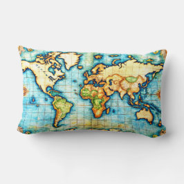 Globe Antique Karta Earth World Atlas Lumbar Pillo Lumbarkudde