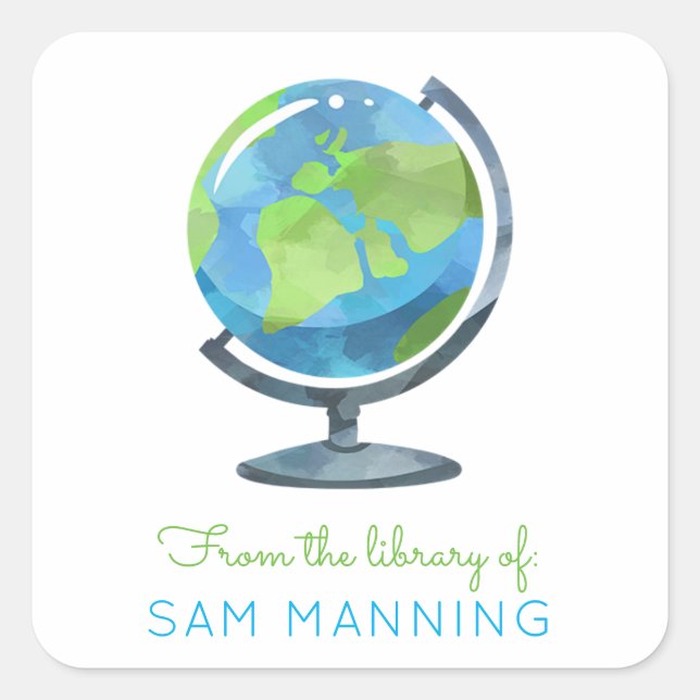 Globe Bibliotek bokskylt Fyrkantigt Klistermärke (Framsida)