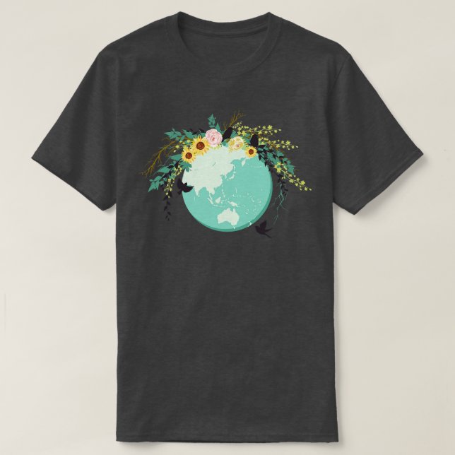 Globe för Blommigt av Cute Earth Day T Shirt (Design framsida)