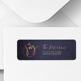 Globe Joy-skript för guld Julgran på marinblått Returadress Etikett