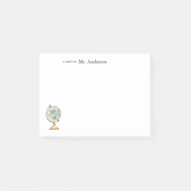 Globe-lärare i vattenfärg post-it block (Framsida)