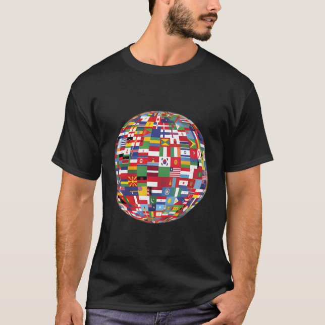 Globe of Flaggor World Map Atlas T Shirt (Framsida)