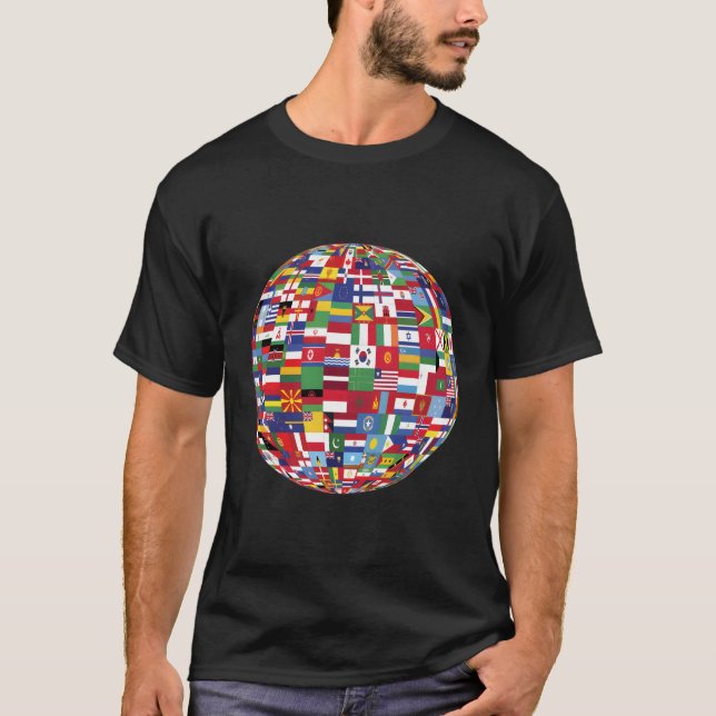 Globe of Flaggor World Map Atlas T Shirt (Framsida)
