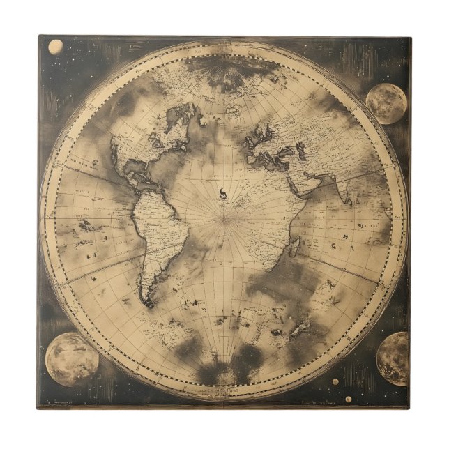 Globe över den ryska Vintagens världskarta (5) Kakelplatta (Framsidan)