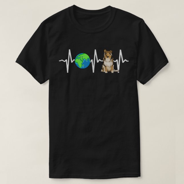 Globe Planet Earth Collie Heartslag Hund älskare  T Shirt (Design framsida)