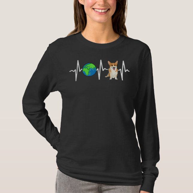 Globe Planet Earth Pembroke Welsh Corgi Heartslag T Shirt (Framsida)