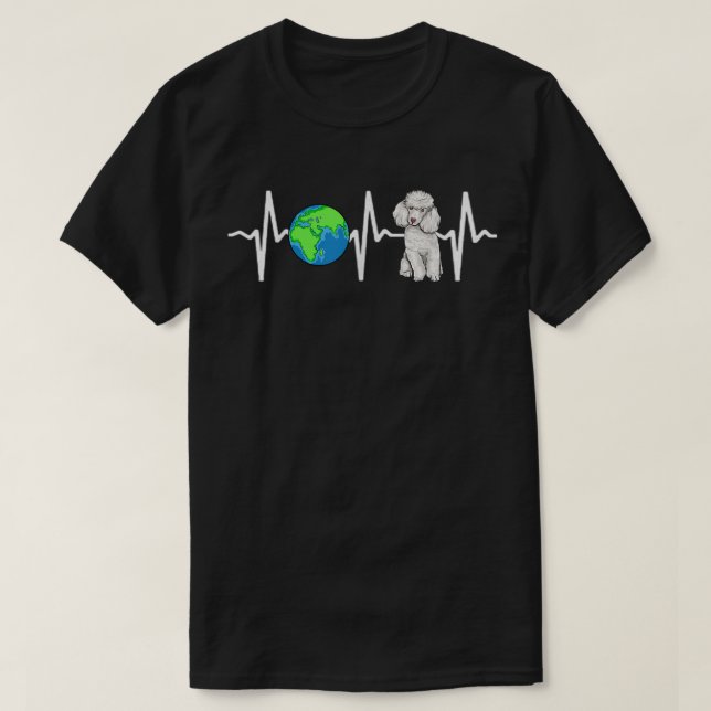 Globe Planet Earth Pudel Heartslag Hund älskare  T Shirt (Design framsida)