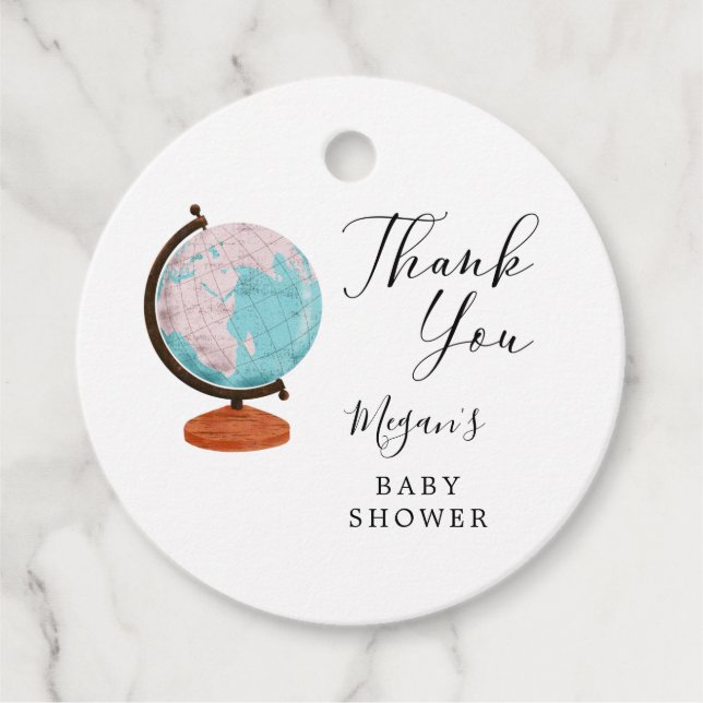 Globe Travel Theme Baby Shower Gåvor Etiketter (Framsida)