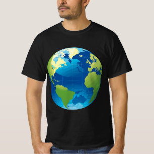 Globe World Map Planet Earth Blue Grönt T Shirt