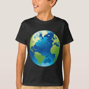 Globe World Map Planet Earth Blue Grönt T Shirt