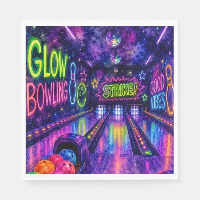 Glöd Bowling Vattenfärg Tonårs Födelsedagsfest Pappersservett (Framsidan)