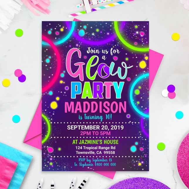 Glöd Festinbjudan Neon Glöd i Mörkret Glöd Inbjudningar (Skapare uppladdad)