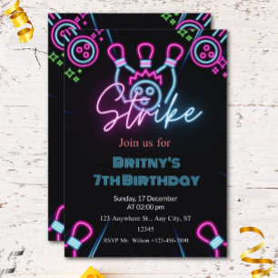 Glöd i Födelsedagsfesten Mörk Strejka Bowling Inbjudningar