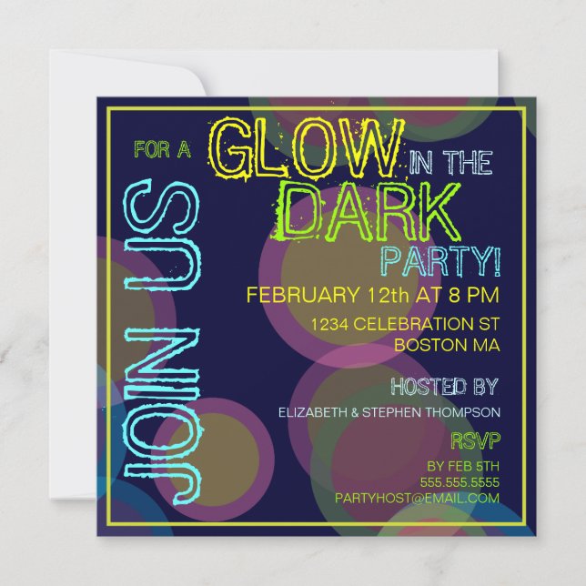 Glöd i Mörk Blacklight Party-inbjudan Inbjudningar (Framsida)