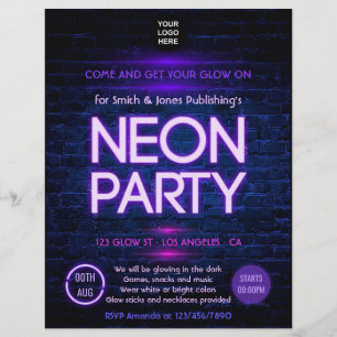 Glöd i mörk neon företagsfest inbjudan reklamblad