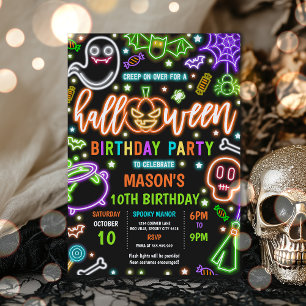 Glöd i Mörken Neon Halloween Födelsedagsfest Inbjudningar