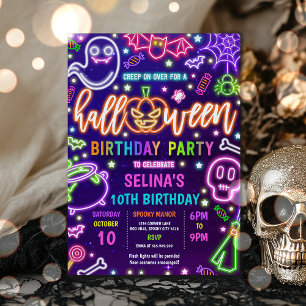 Glöd i Mörken Neon Halloween Födelsedagsfest Inbjudningar