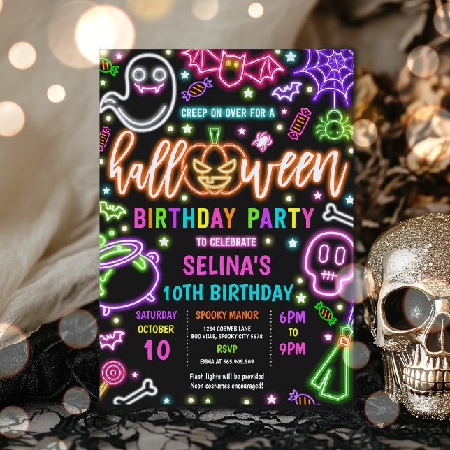 Glöd i Mörken Neon Halloween Födelsedagsfest Inbjudningar (Skapare uppladdad)