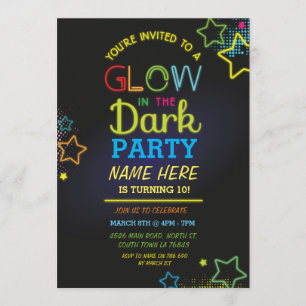 Glöd i Mörkens födelsedag Inbjudan Neon Kids Party
