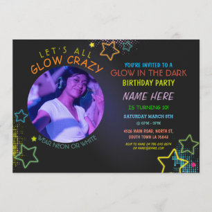 Glöd i Mörkens födelsedag Neon Party fotofärg Inbjudningar