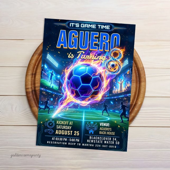 Glöd Neon Fotboll - Futuristisk Fotboll Födelsedag Inbjudningar (Neon Soccer Birthday)