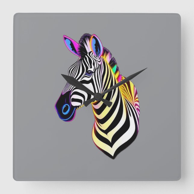 Glöd Neon Zebra Fyrkantig Klocka (Framsida)