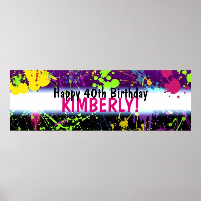 Glöd Partymålning Stänk Neon Födelsedagsbanner Poster (Framsidan)