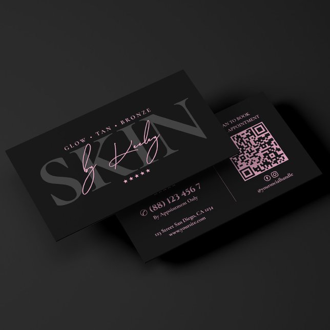 Glöd Specialist Solbränna Artist Minimal Rosa Svar Visitkort (Glow Specialist Tan Artist Minimal Pink Black Business Card
)